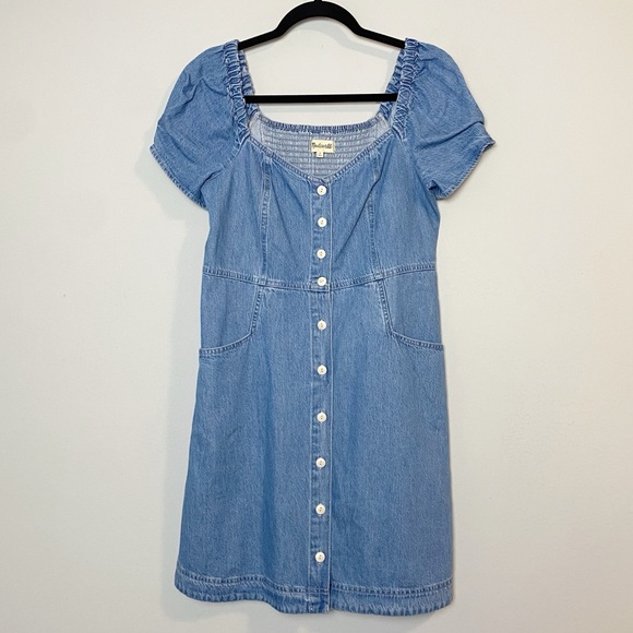Madewell Denim Puff Sleeve Mini Dress in Dawnshire Wash - Picture 4 of 12